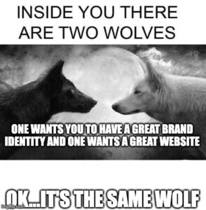 two wolves looking at each other