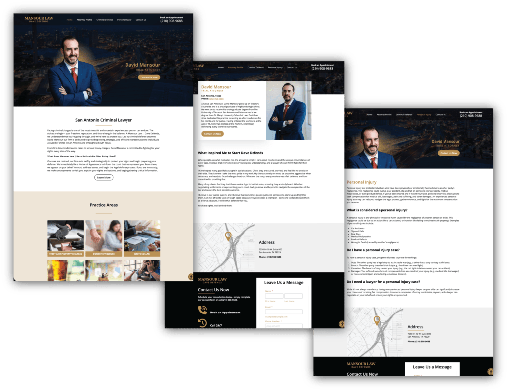 Dave Defends website pages designed by Strottner Designs
